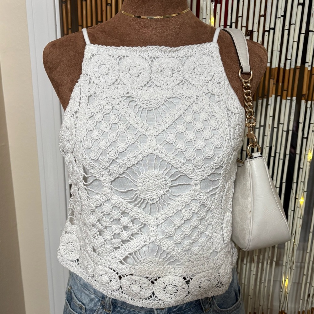 White Crochet Women Top